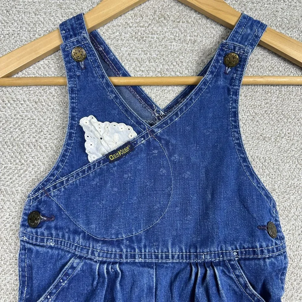 Vtg Osh‎ Kosh B'Gosh Sz 3T Girls Vestback Denim Overalls Blue Lace USA Union Tag